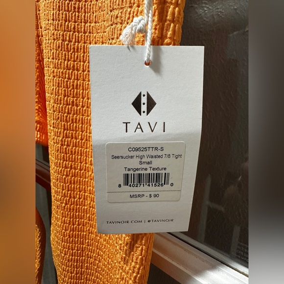 NWT SEERSUCKER HIGH WAISTED 7/8 LEGGINGS-Tangerine Texture - Picture 5 of 8